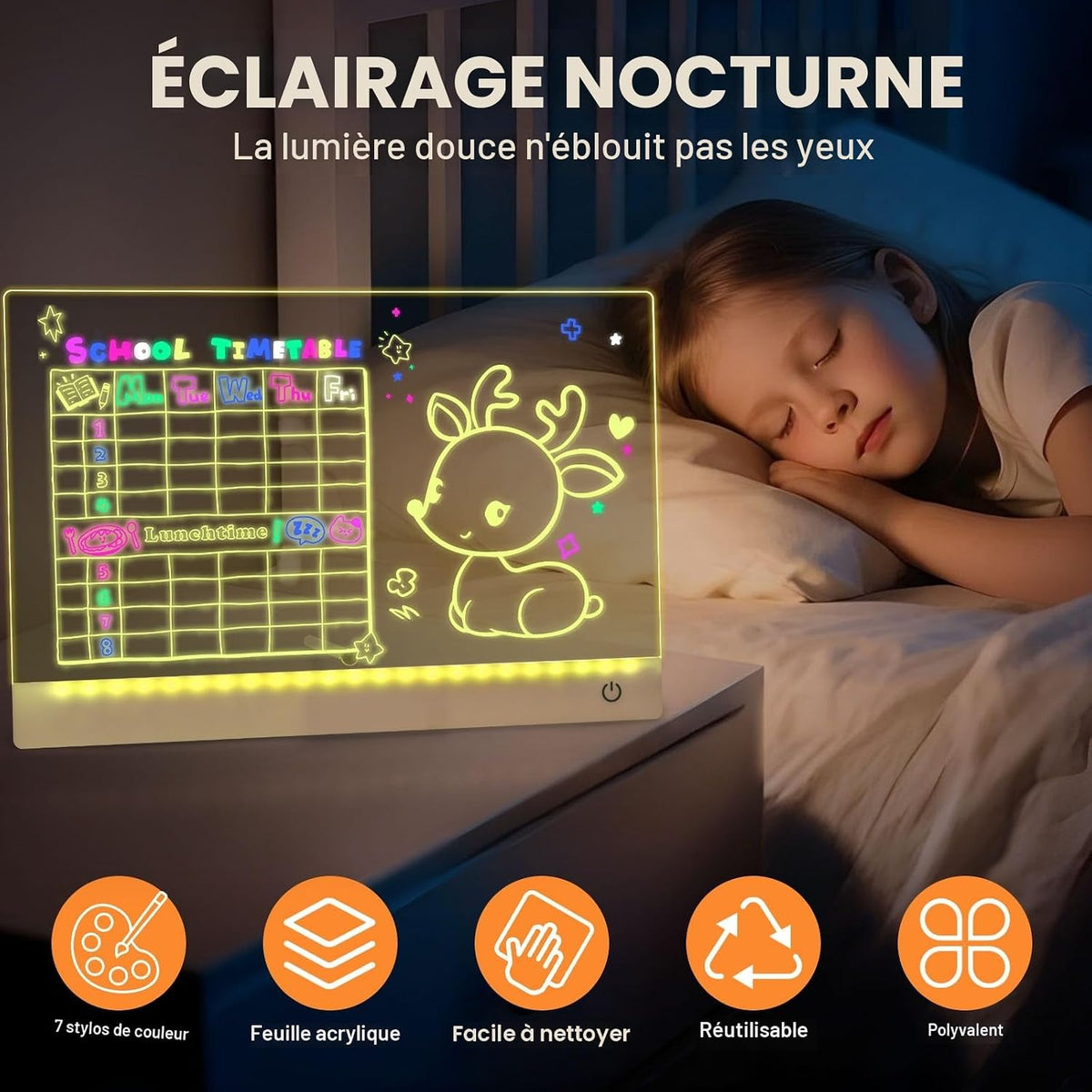 Planche à Dessin Lumineuse LED Effaçable avec Support USB