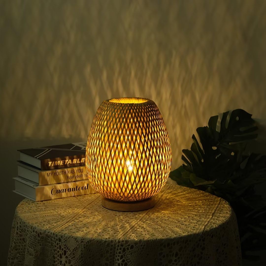 Lampe de Chevet Rotin Naturel - Éclairage LED Design Japonais en Bambou