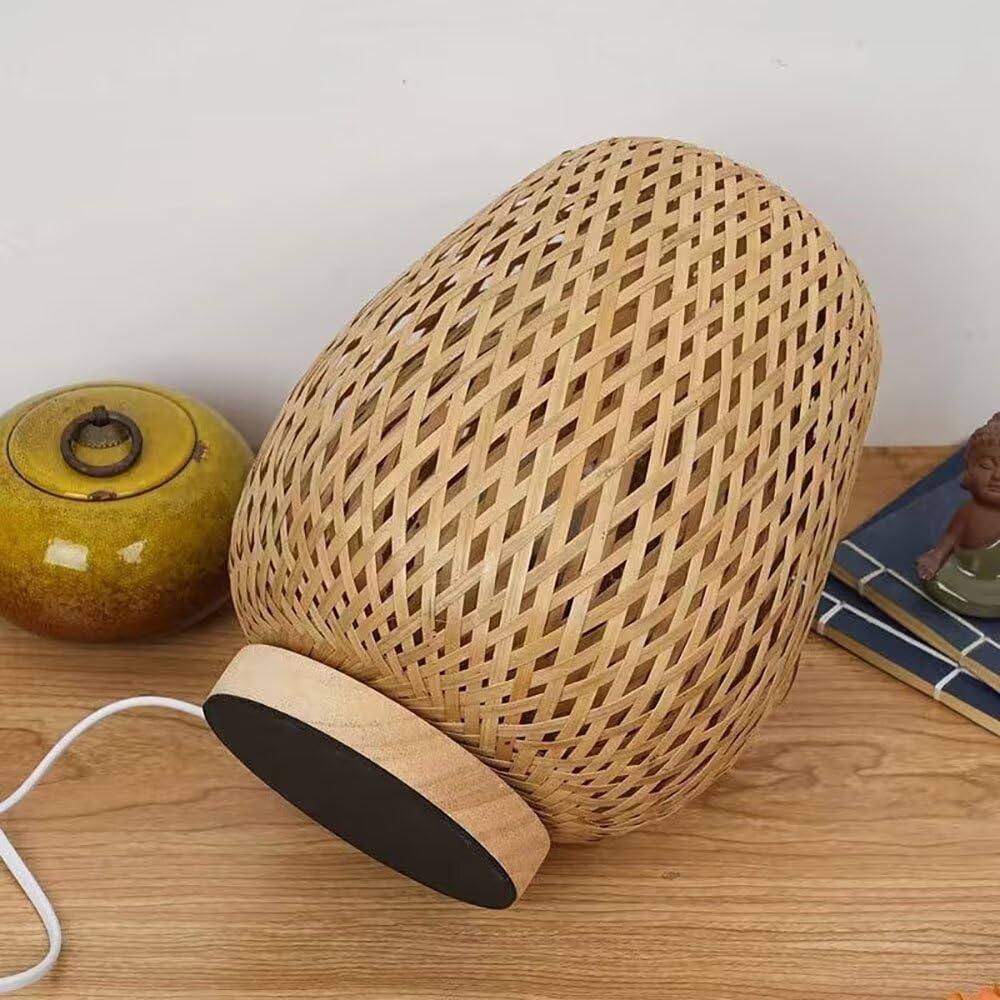 Lampe de Chevet Rotin Naturel - Éclairage LED Design Japonais en Bambou