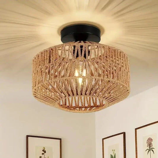 Plafonnier en Rotin Naturel – Lustre Bohème Design en Bambou pour Salon & Chambre