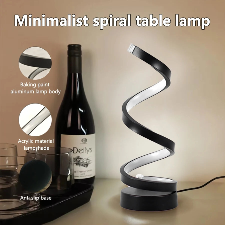Veilleuse LED Design Spirale – Lampe de Chevet Dimmable 3 Couleurs