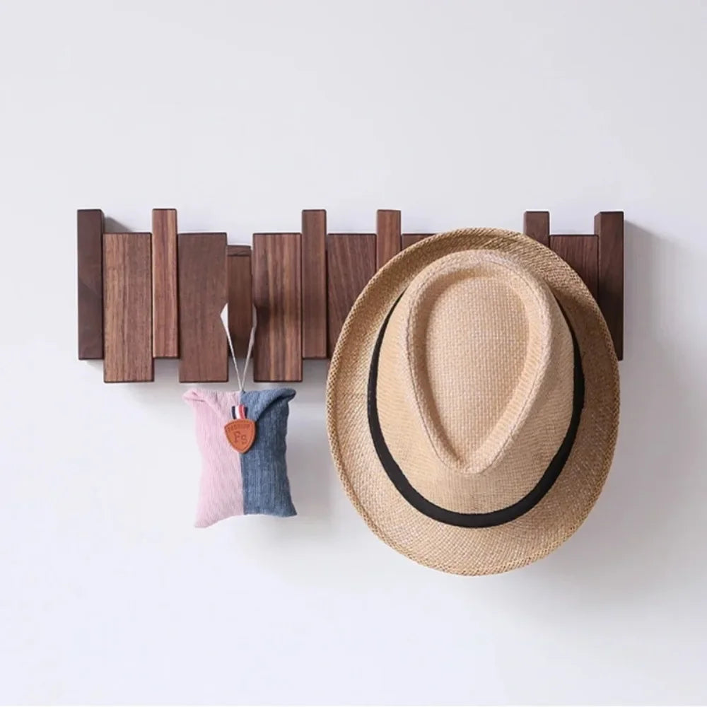 Porte Manteau en Bois Mural Design - Crochets Rabattables Décoratifs