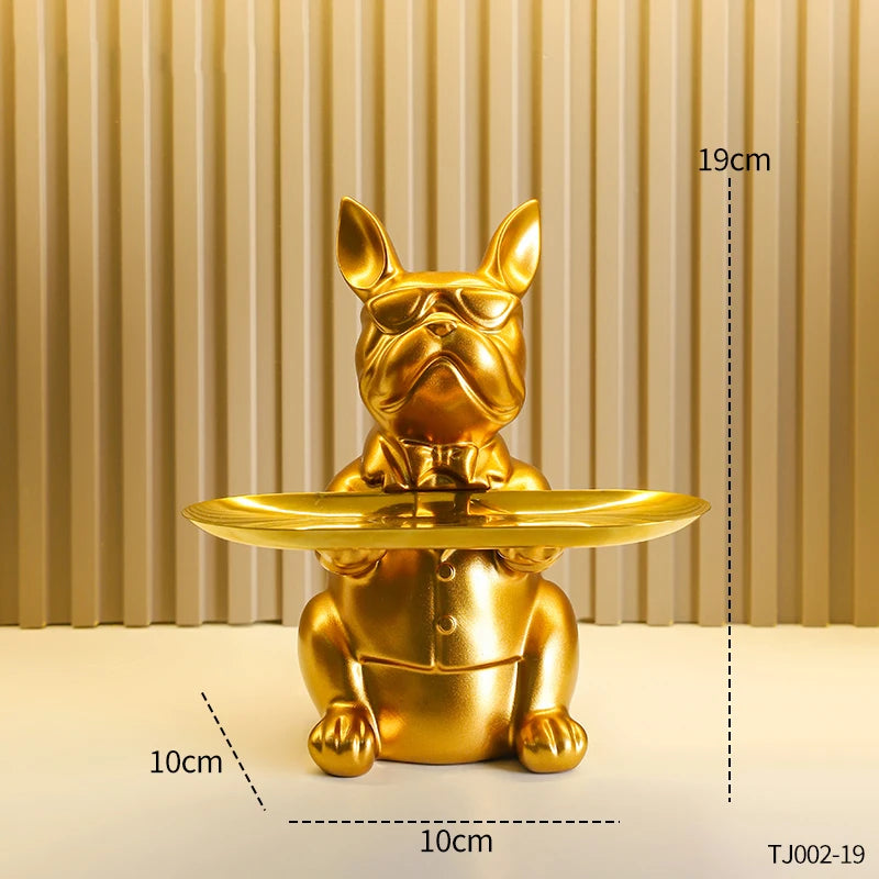 Statue Décoration Intérieure Bouledogue – Figurine Design avec Plateau Vide-Poches
