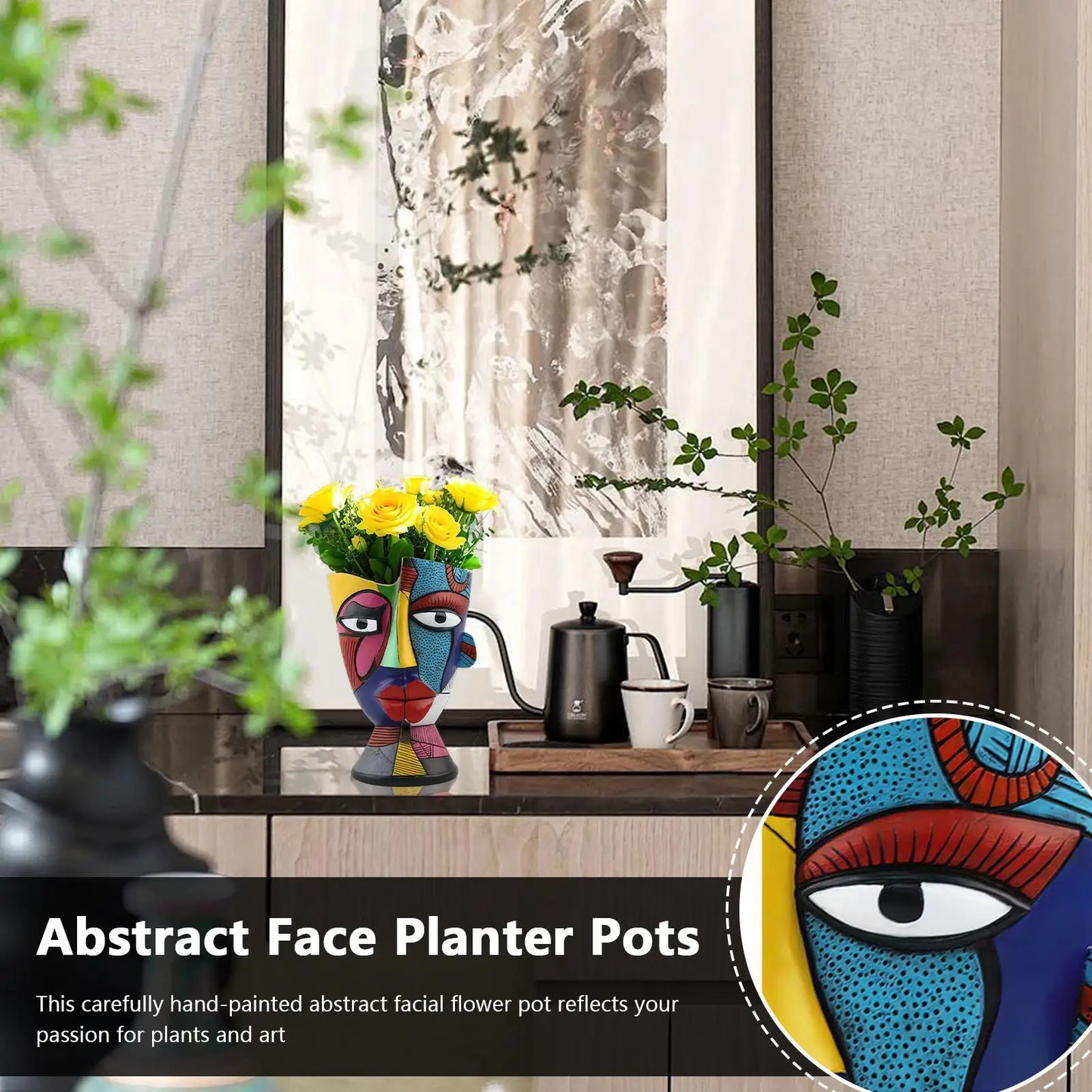 Pot de Fleur pour Intérieur Design – Cache-Pot Visage Abstrait Décoratif