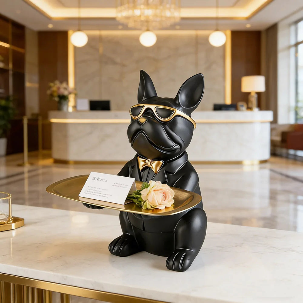 Statue Décoration Intérieure Bouledogue – Figurine Design avec Plateau Vide-Poches