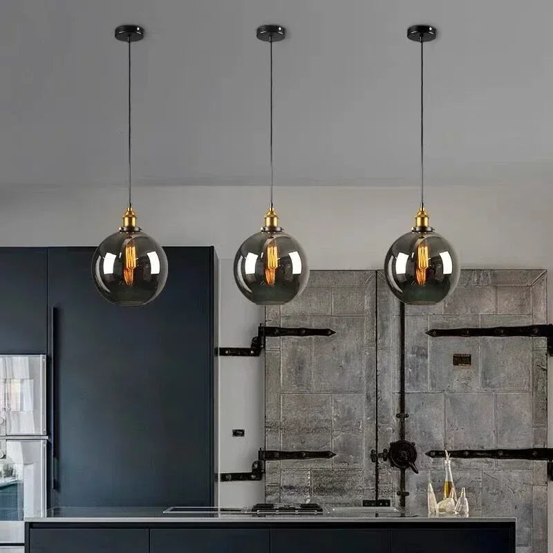 Lampe à Suspension Verre Vintage – Luminaire Industriel Design pour Cuisine & Salle à Manger