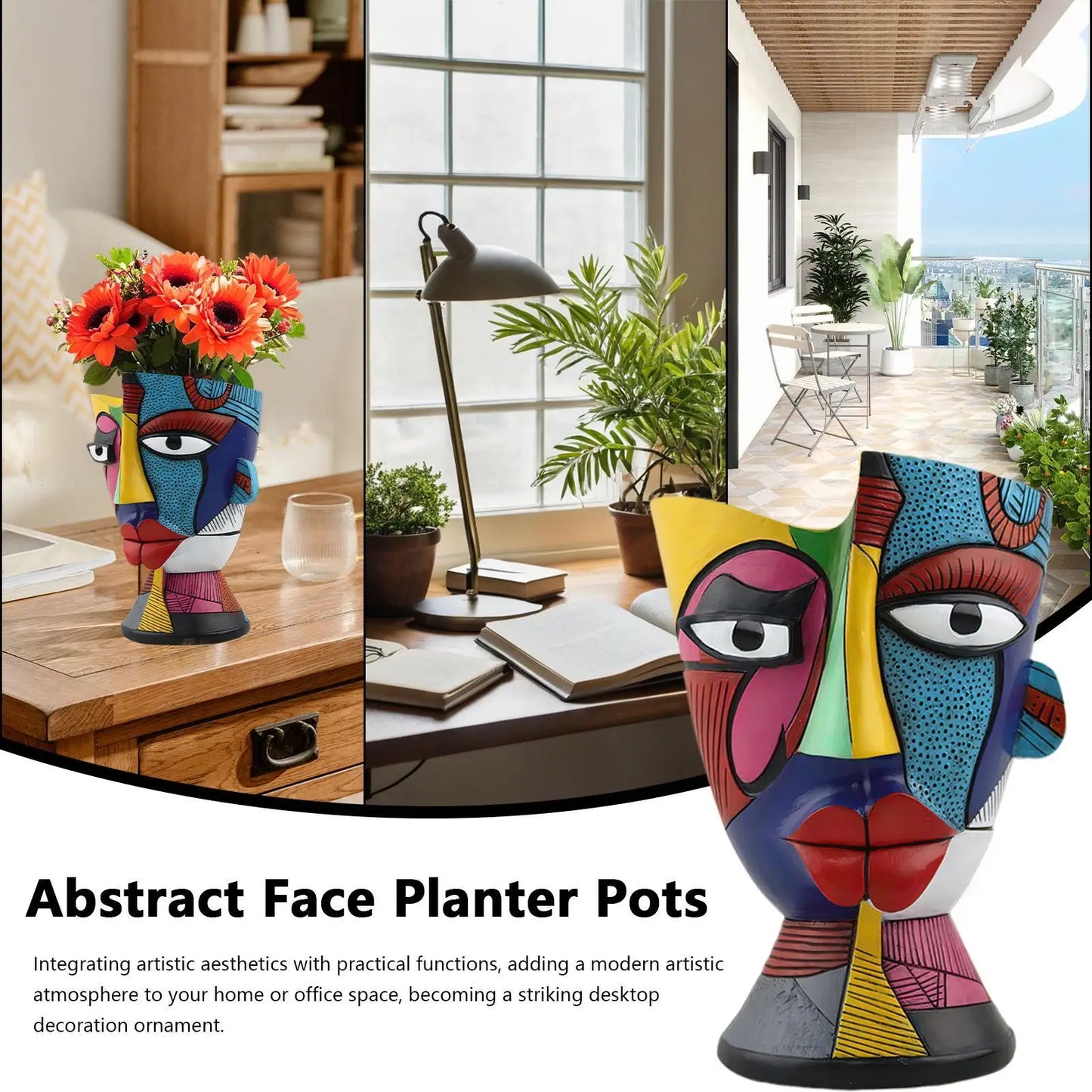 Pot de Fleur pour Intérieur Design – Cache-Pot Visage Abstrait Décoratif