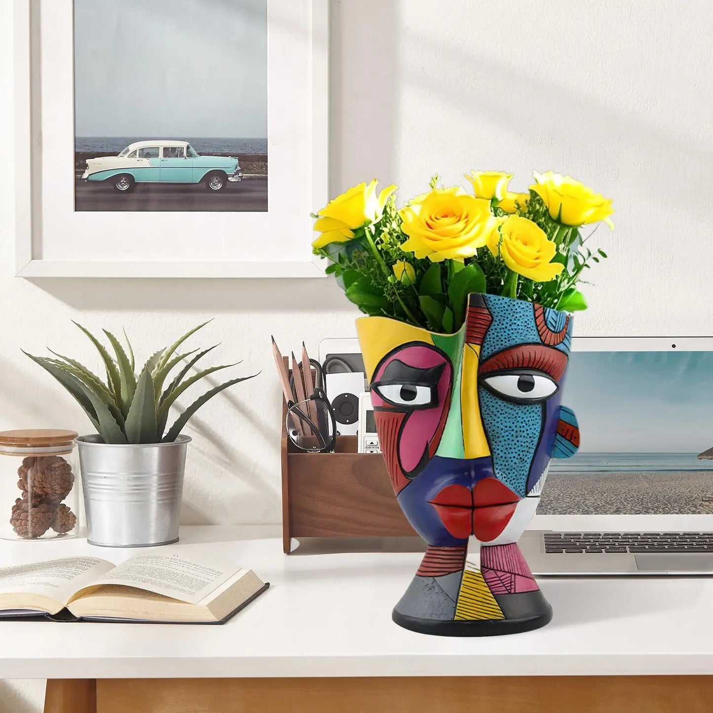 Pot de Fleur pour Intérieur Design – Cache-Pot Visage Abstrait Décoratif