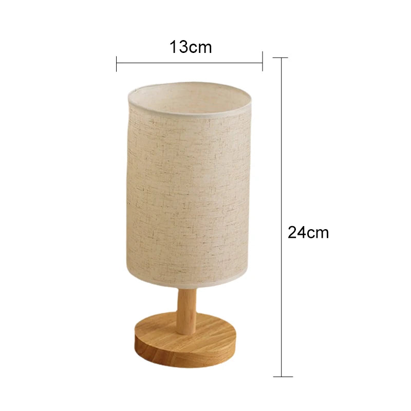 Lampe de Table LED avec Pied en Bois et Abat-Jour en tissu
