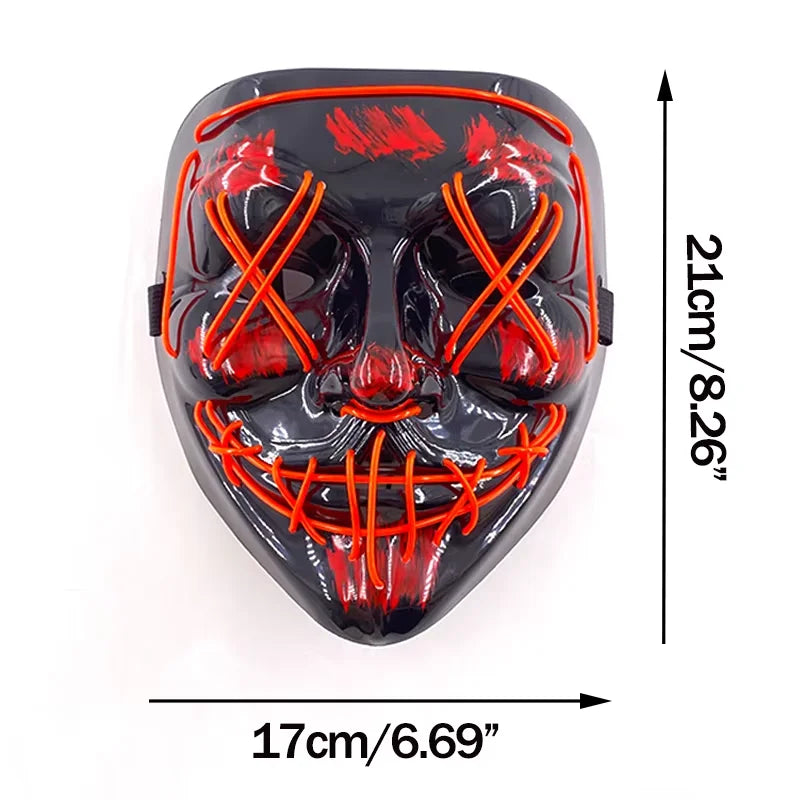 Masque Halloween Lumineux LED Sans Fil – Néon avec Gants