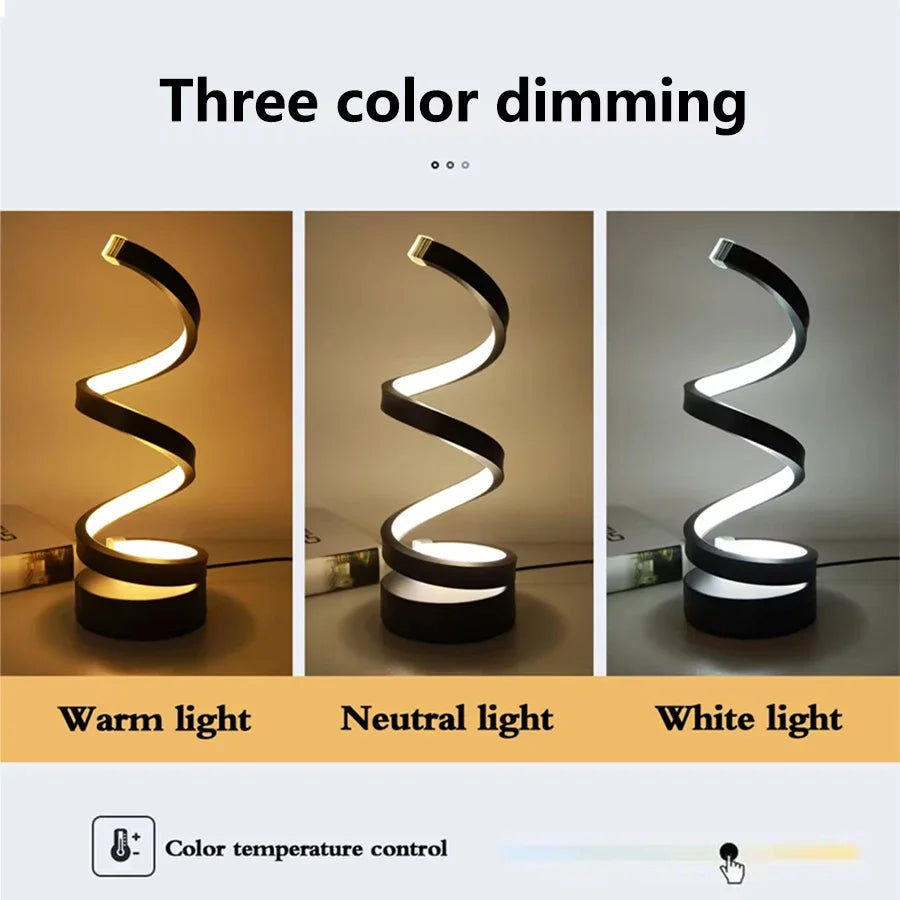 Veilleuse LED Design Spirale – Lampe de Chevet Dimmable 3 Couleurs