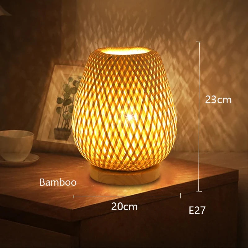 Lampe de Chevet Rotin Naturel - Éclairage LED Design Japonais en Bambou