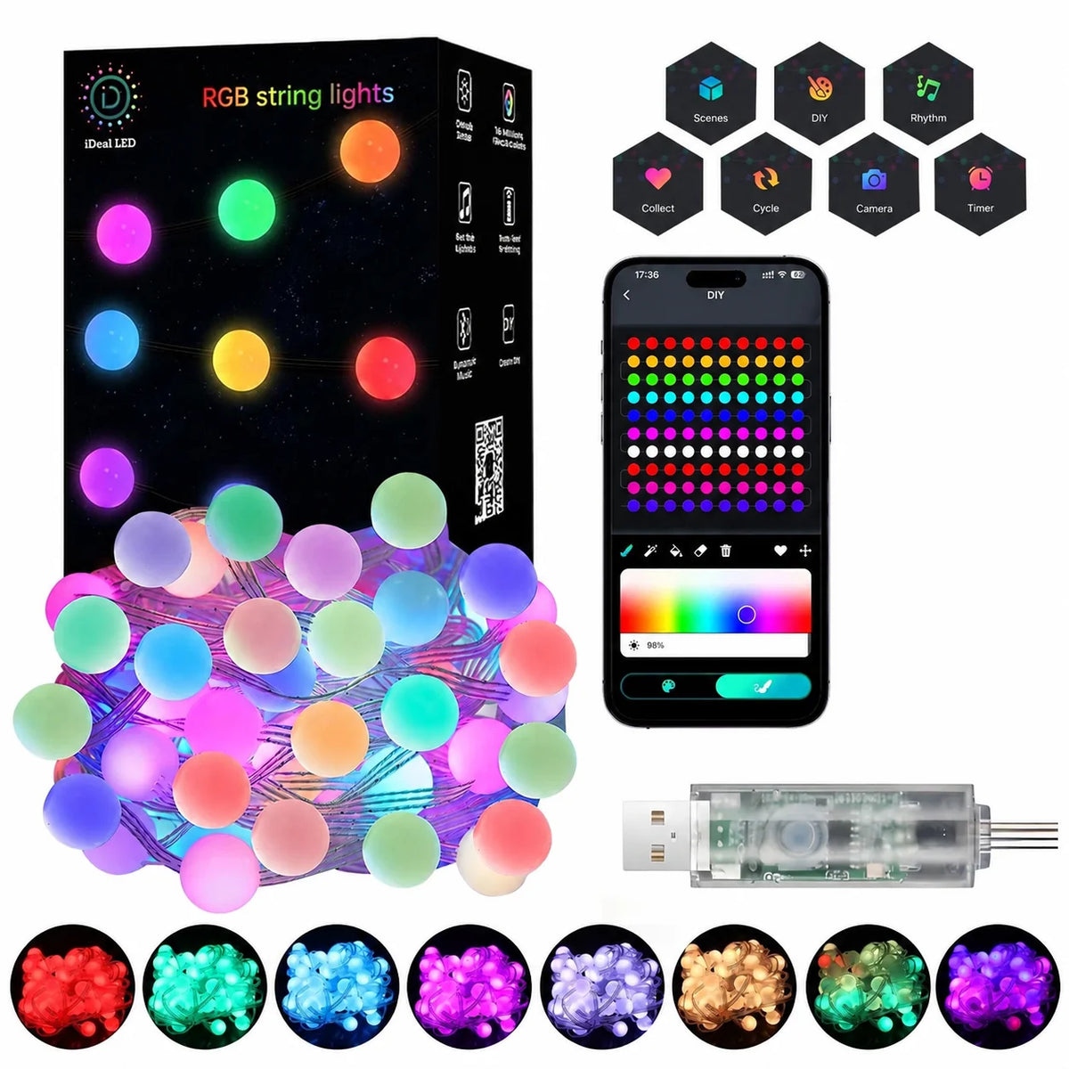 Guirlande Lumineuse LED RGB Bluetooth – USB, Télécommande & Application