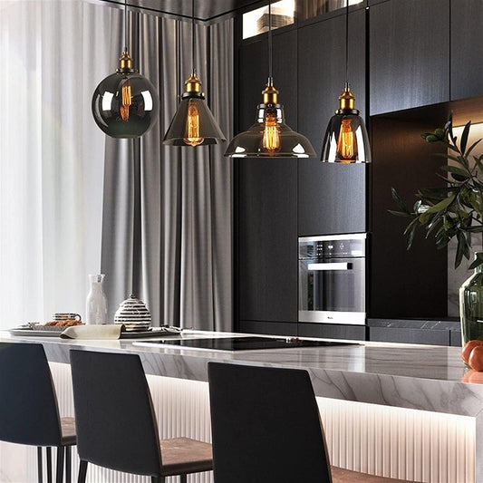 Lampe à Suspension Verre Vintage – Luminaire Industriel Design pour Cuisine & Salle à Manger
