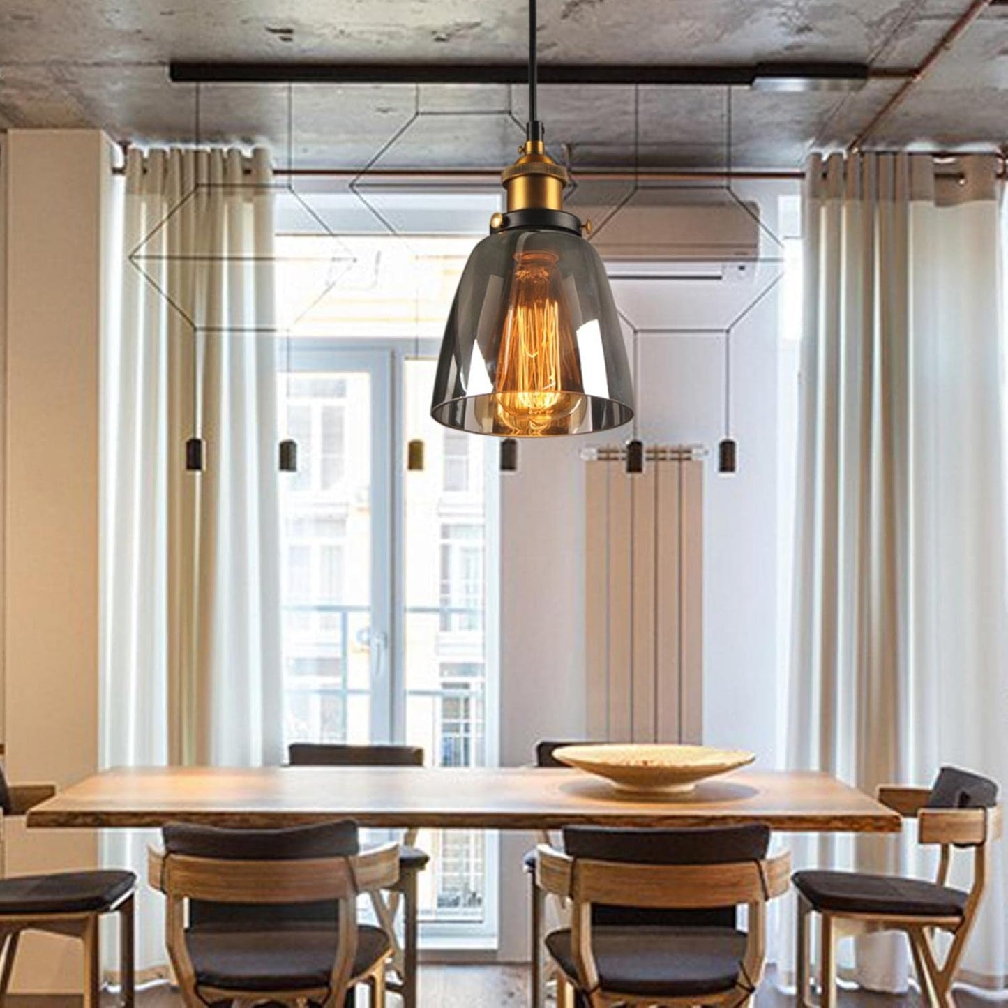 Lampe à Suspension Verre Vintage – Luminaire Industriel Design pour Cuisine & Salle à Manger