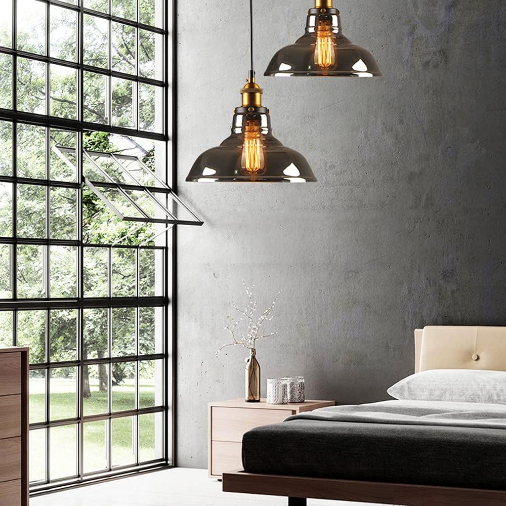 Lampe à Suspension Verre Vintage – Luminaire Industriel Design pour Cuisine & Salle à Manger
