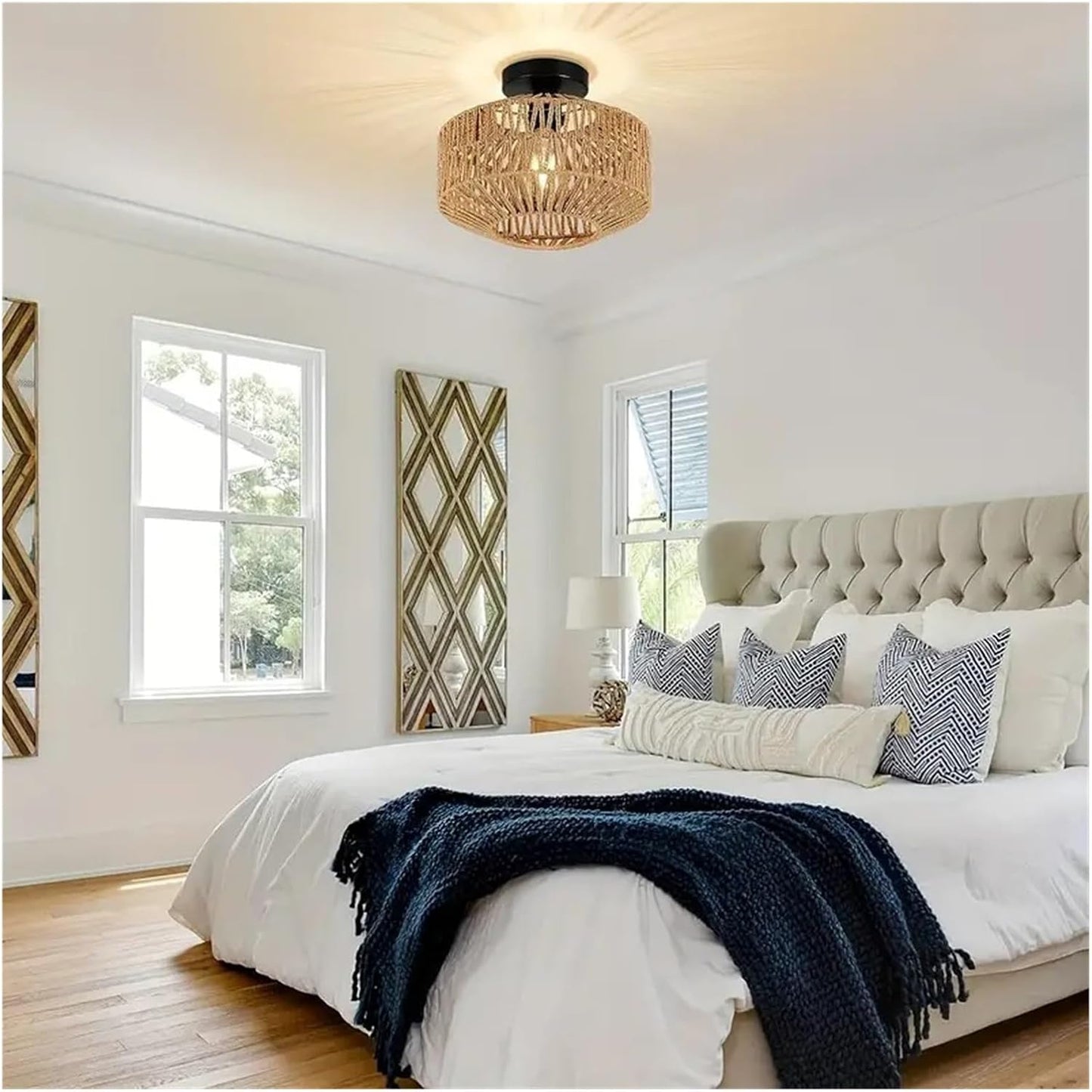 Plafonnier en Rotin Naturel – Lustre Bohème Design en Bambou pour Salon & Chambre