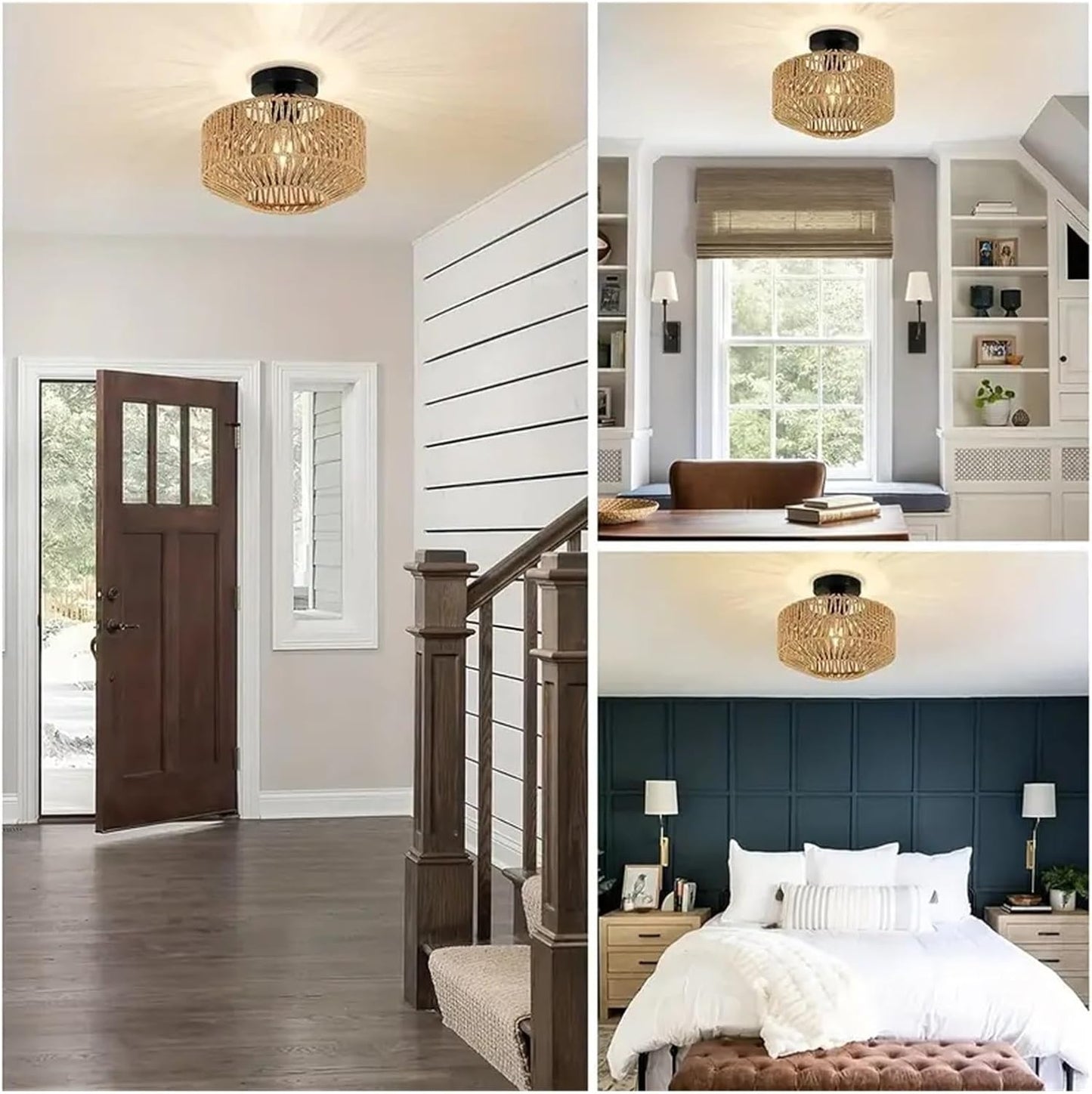 Plafonnier en Rotin Naturel – Lustre Bohème Design en Bambou pour Salon & Chambre
