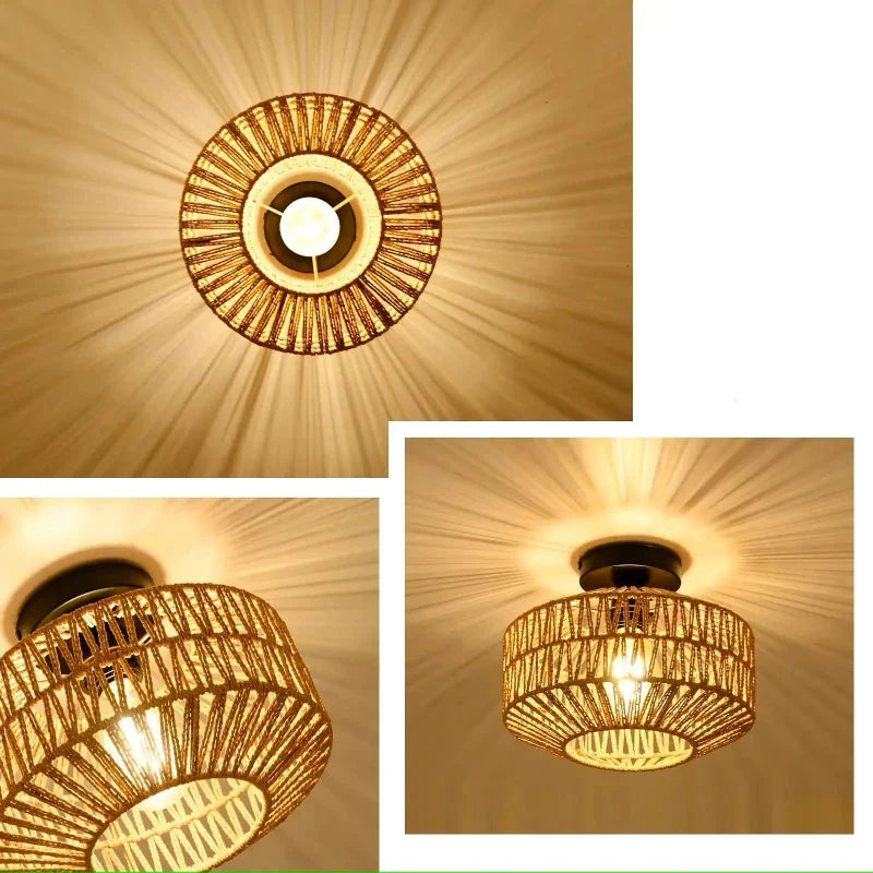 Plafonnier en Rotin Naturel – Lustre Bohème Design en Bambou pour Salon & Chambre