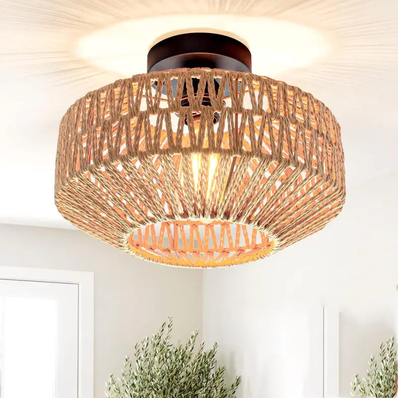 Plafonnier en Rotin Naturel – Lustre Bohème Design en Bambou pour Salon & Chambre