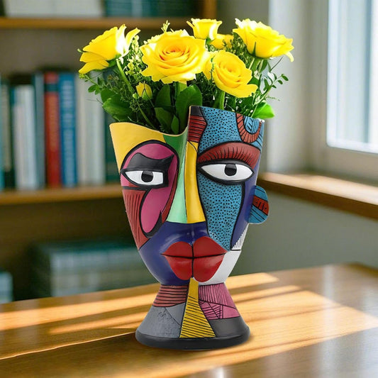 Pot de Fleur pour Intérieur Design – Visage Abstrait Décoratif en Résine